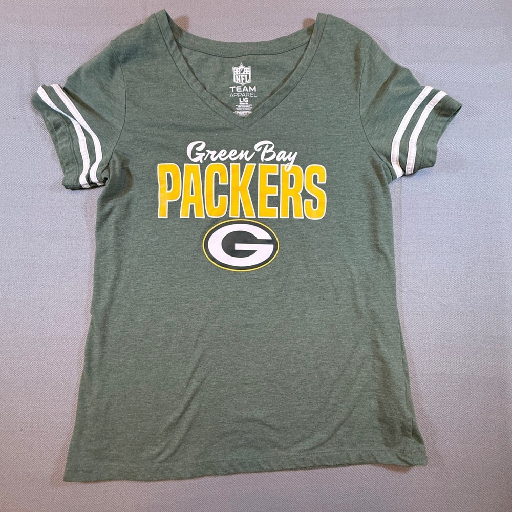 NFL Team Apparel Green Bay Packers Womens V-Neck T-Shirt Green Large 611378 2129